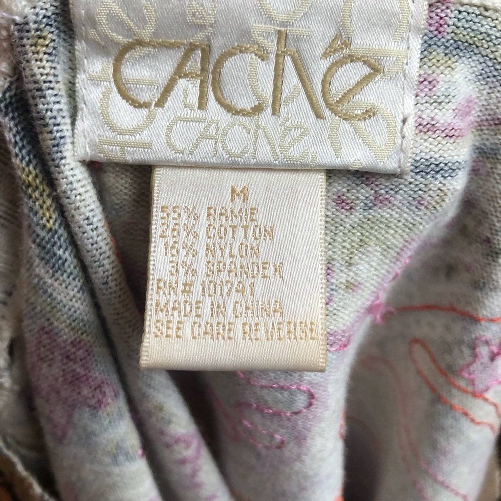 Vintage Cache Knit Top Embellished with Sequins. Colors of Olive/Plum/Org/Turq. - Picture 7 of 10